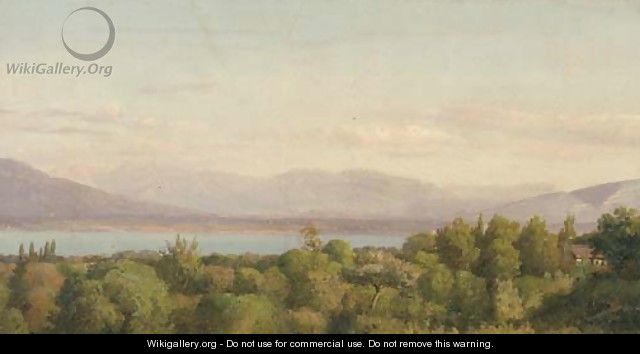 A view of Lake Geneva with the glaciers of Mont Blanc beyond - (after) Jean-Joseph-Xavier Bidauld