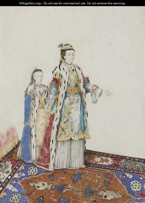 A European woman in Turkish costume with a girl behind her - (after) Etienne Liotard
