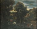A wooded landscape with a shepherdess and cattle - (after) Johann Heinrich Roos