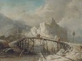 A winter landscape with travellers crossing a bridge - (after) Johann Christian Vollerdt Or Vollaert