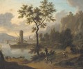A coastal landscape with travellers on a path - (after) Johann Christian Vollerdt Or Vollaert