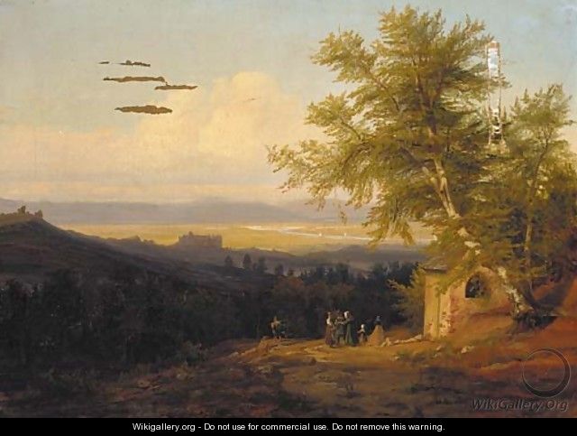Travellers in a mountainous landscape - (after) Johan Christian Clausen Dahl