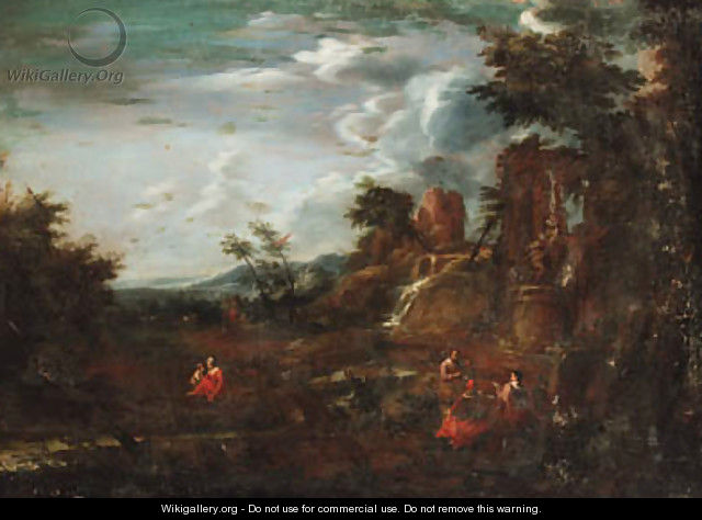 An Italianate landscape with artists sketching amongst ruins - (after) Joachim Franz Beich