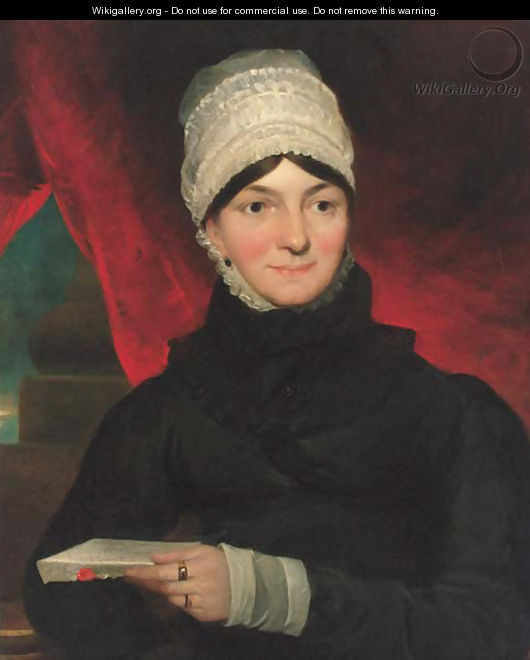 Portrait of Mrs Evans, half-length, in a black dress with white bonnet, holding a letter in her left hand - (after) Constable, John
