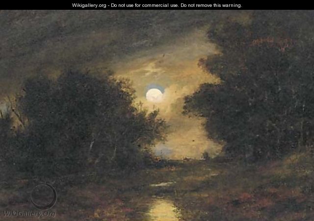 A moonlit wooded landscape - (after) John Burney Crome