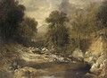 Anglers in a mountainous river landscape - (after) John Brandon Smith