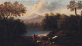 River landscapes with drovers on paths, castles beyond - (after) Jan Baptist Huysmans