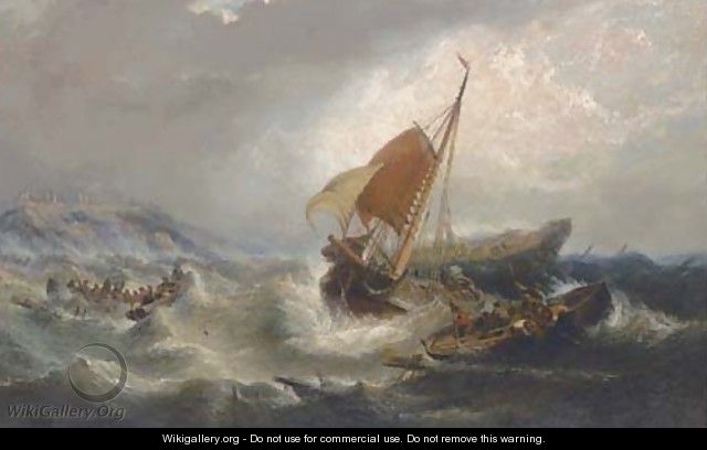 Salvaging the wreck below Dunstanburgh Castle - (after) James Webb