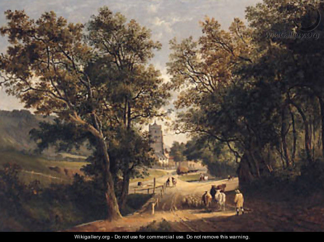 A Drover With Cattle And Sheep, A Village Beyond - (after) James Stark