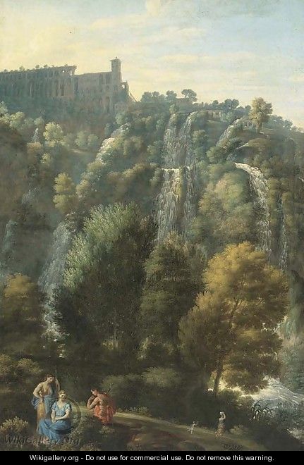 The Falls of Tivoli with the Villa of Maecenas and herdsmen - (after) Jan Frans Van Orizzonte (see Bloemen)