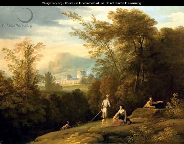 A landscape with shepherds, a town beyond - (after) Jan Frans Van Orizzonte (see Bloemen)