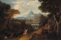 A classical landscape with Venus surprised by satyrs - (after) Jan Frans Van Orizzonte (see Bloemen)