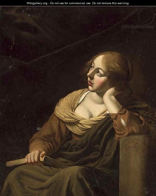 A girl looking up in adoration - (after) Jan De Bray