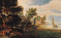 Elegant company with bargemen at a village landing stage - (after) Jan, The Younger Brueghel