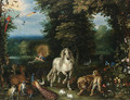 Animals and birds in the Garden of Eden, the Creation of Eve beyond - (after) Jan, The Younger Brueghel