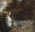 A wooded landscape with figures on a track, a church beyond - (after) Jan, The Younger Brueghel