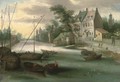 A riverside town with boats in the foreground - (after) Jan, The Younger Brueghel