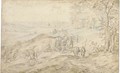 Travellers on a path, an extensive landscape beyond - (after) Jan The Elder Brueghel