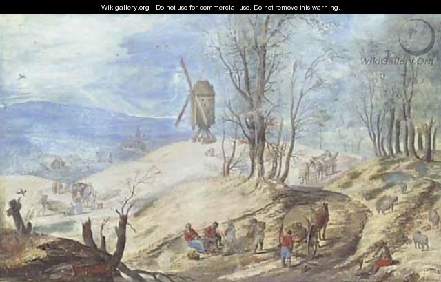 A hilly wooded landscape with a windmill - (after) Jan The Elder Brueghel