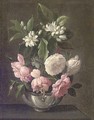 Roses and Syringa in a vase on a ledge - (after) Jan Fyt