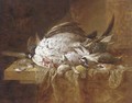 A dead turkey and songbirds on a partly-draped table - (after) Jan Fyt