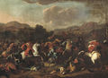 A cavalry skirmish in an extensive river landscape, said to be Prince Eugene de Savoy at the Battle of Blenheim, 1704 - (attr.to) Huchtenburg, Jan van