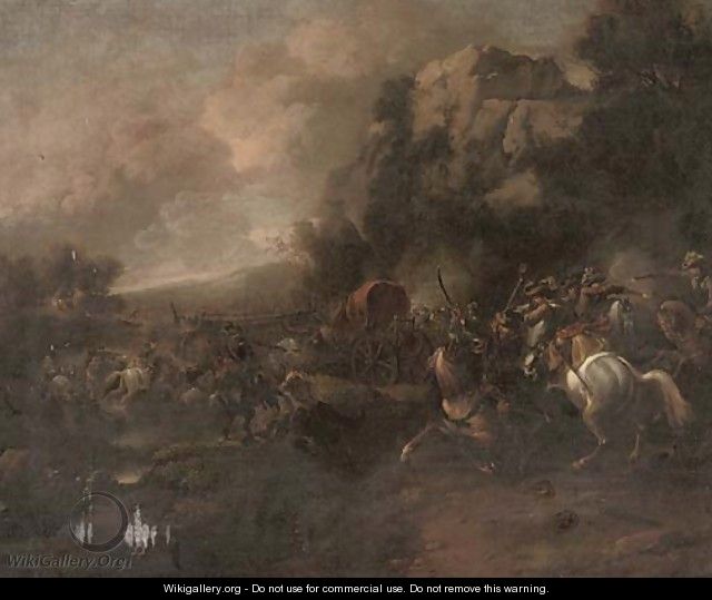 A cavalry skirmish - (attr.to) Huchtenburg, Jan van