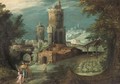 An extensive Italianate landscape with Jacob wrestling with the Angel - (after) Jan Soens