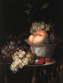 Peaches, plums and grapes in a Wan Li kraak porselein bowl - (after) Jan Pauwel The Elder Gillemans