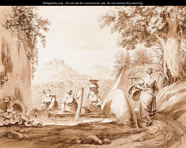 Washing place at Tivoli with the river Monticelli and Palombara - Bartolomeo Pinelli