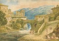 Tivoli with the Temple of Vesta, figures in the foreground - Bartolomeo Pinelli