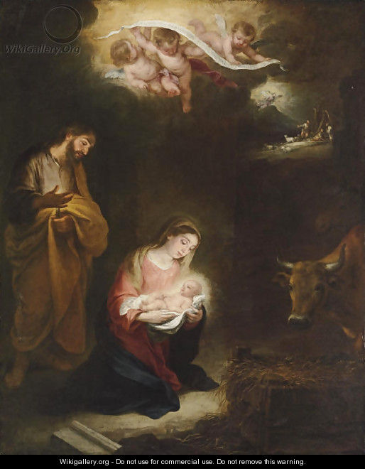 The Nativity with the Annunciation to the Shepherds beyond - Bartolome Esteban Murillo
