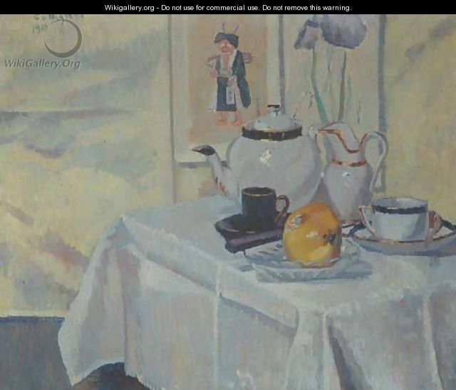 Still life with a tea-set on a table - Belgian School