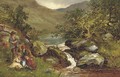 An angling party on a river bank - Benjamin Williams Leader