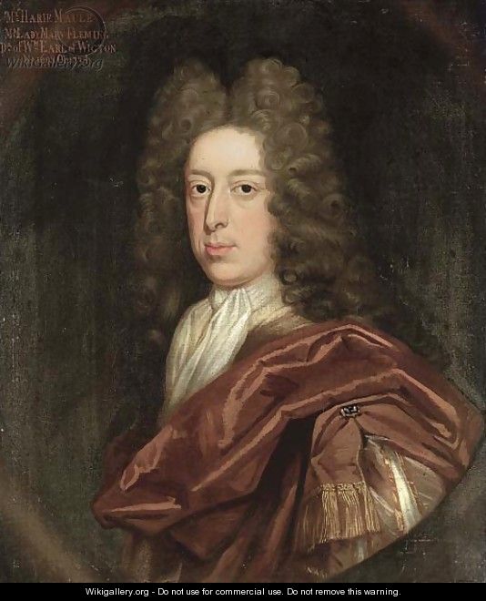 Portrait of the Hon. Harie Maule, bust-length, in a brown cloak and white stock, feigned oval - Benjamin Ferrers