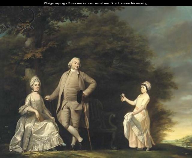 Group portrait of the Hussey family, small full-length, in the garden of Wargrave Hill House, Berkshire - Benjamin Wilson