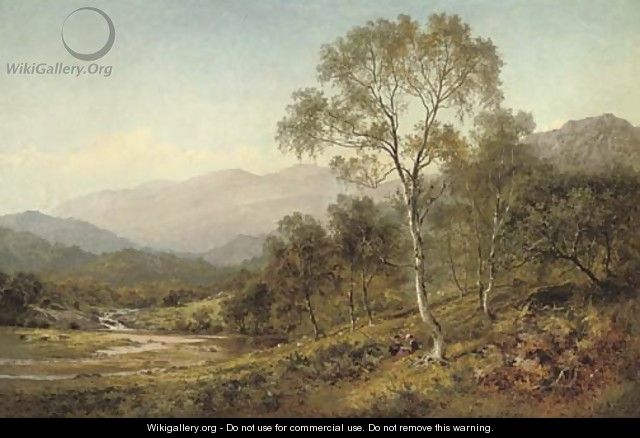 Birch trees on the hillside below Capel Curig - Benjamin Williams Leader