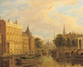 A view of the river Amstel with the Nieuwmarkt and Oude Kerk, Amsterdam - Augustus Wijnantz