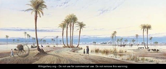 A view of the Nile with a city in the distance - Augustus Osborne Lamplough