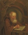 A hermit reading by a vaulted grotto - Balthasar Beschey