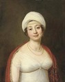 Portrait of a lady, wearing a white empire style dress and white turban, draped in a Paisley shawl, adorned with pearls - Austrian School