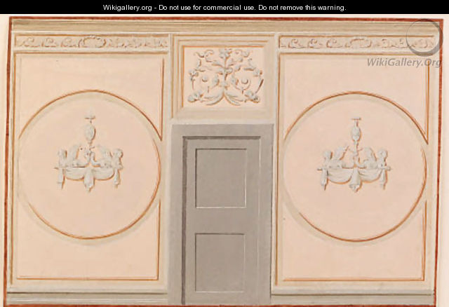 Designs for wall decorations with a rococo theme, with indications of wall coverings, frieze and dado designs, overdoors and decorative medallions - Austrian School