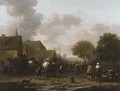 A village landscape with travellers on the street by a vegetable seller - Barent Gael
