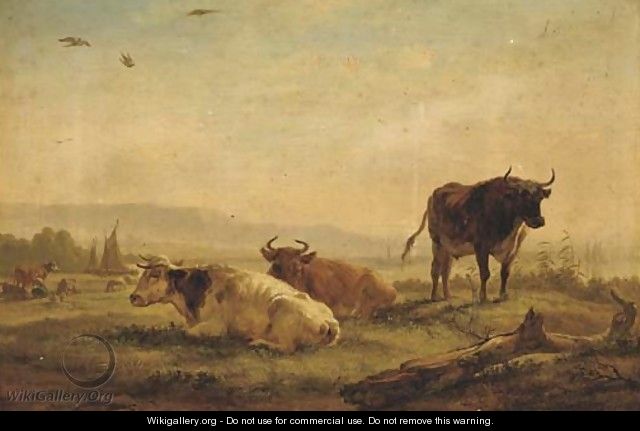 A landscape with cattle on a riverbank - Balthasar Paul Ommeganck