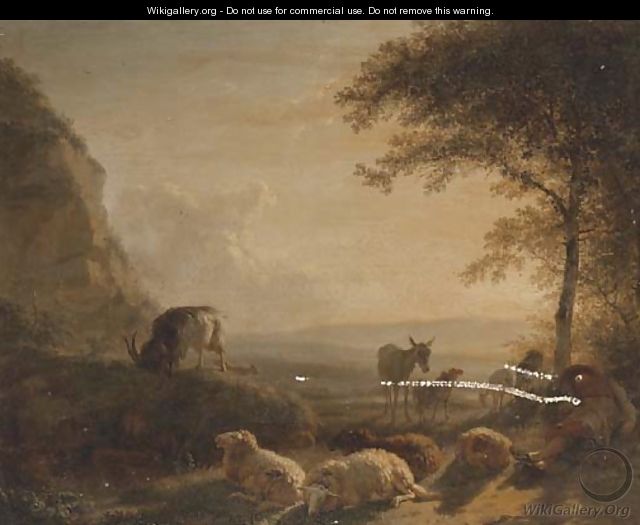 A landscape with a shepherd and his flock at sunset - Balthasar Paul Ommeganck