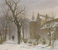 Sportsman in a snowy forest by a castle - Bartholomeus Johannes Van Hove
