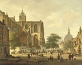 A busy Dutch city square in summer - Bartholomeus Johannes Van Hove