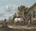 Travellers resting and watering their horses at a tavern - Barent Gael