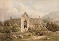 Cattle and sheep before abbey ruins (illustrated); and Figures before a riverside castle - (after) William Richardson