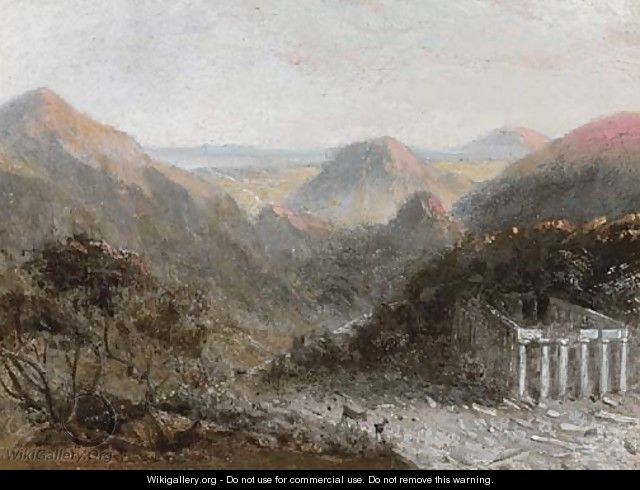 A ruined temple in an Italianate landscape - (after) William Linton